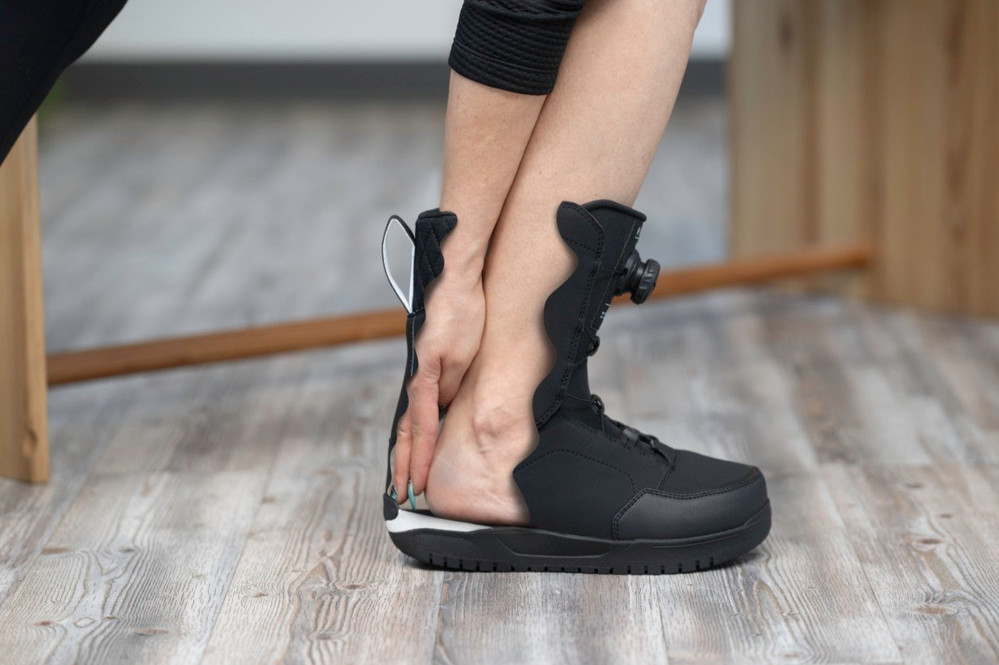 Two fingers behind the heel